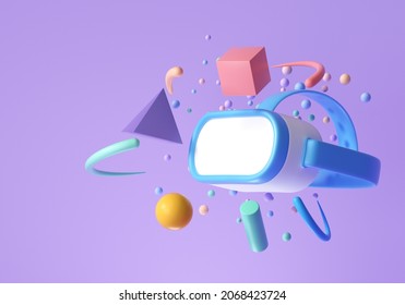 Metaverse next generation the internet  3d virtual reality headset and objects floating around  VR Metaverse concept  3d render illustration 