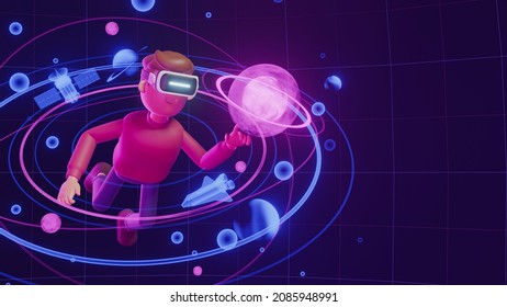 Metaverse Technology Future Concept. VR Virtual Digital Reality Cyber Metaverse Simulation Innovation Connection Global Blockchain Experiences Network Futuristic. 3d Rendering.