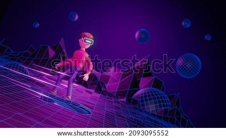 Metaverse technology future concept. VR virtual digital reality cyber metaverse simulation Innovation connection global blockchain experiences network futuristic. 3d rendering.