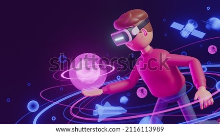 Metaverse technology future concept. VR virtual digital reality cyber metaverse simulation Innovation connection global blockchain experiences network futuristic. 3d rendering.