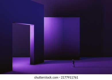 Metaverse virtual environment perspective with neon lights; 3D; 3D Illustration