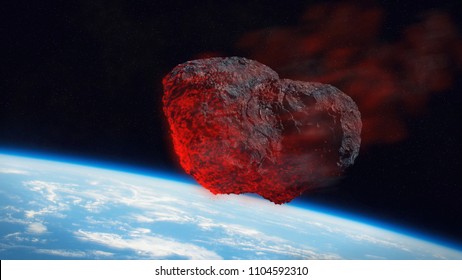 Meteor Shower, Meteorite Impact On Planet Earth (3d Science Fiction Space Illustration, Elements Of This Image Are Furnished By NASA)
