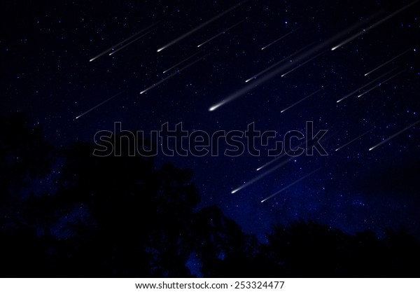 Meteor shower in night\
sky illustration