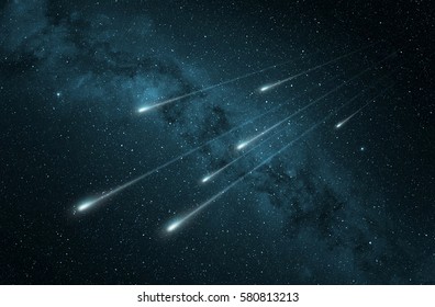meteor shower in the starry night sky