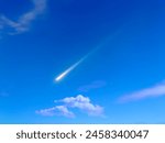 Meteor trail in a clear sky. Fireball in daylight. Shooting star isolated 3d illustration.
