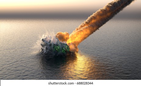 Meteorite Falls Into The Ocean 3d Illustration