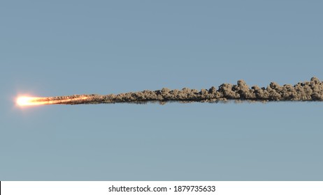 Meteorite flies blue background 3d illustration