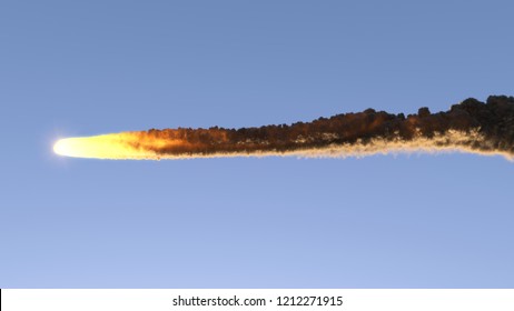 Meteorite Flies In The Blue Sky 3d Illustration