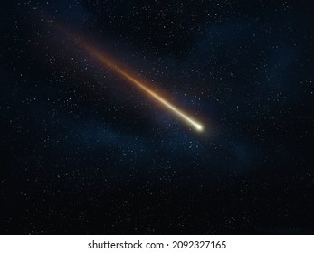 Meteorite In The Night Sky. A Bright Meteor Against The Background Of Stars. A Beautiful Shooting Star 3d Illustration.