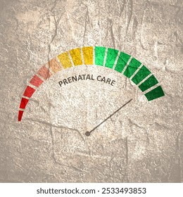 Meter scale with arrow. Prenatal care measuring device icon. Sign tachometer, speedometer, indicator. Illustration in flat style. Infographic gauge element. Health care concept. - Powered by Shutterstock