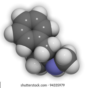 Methamphetamine (meth) Drug Molecule, Chemical Structure.