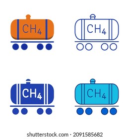 Methane Gas Icon Set In Flat And Line Style. Rail Tanker With Natural Gas