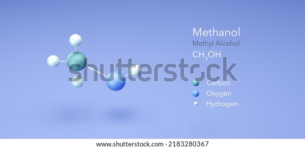 Methanol, Methyl alcohol. Molecular structure\
3d rendering, Structural Chemical Formula and Atoms with Color\
Coding, 3d\
rendering
