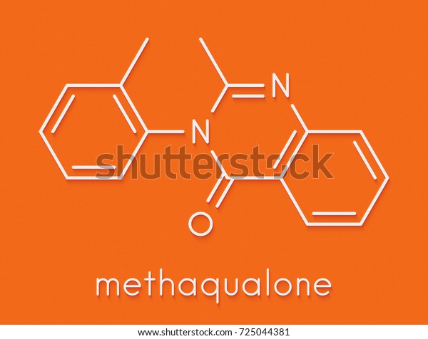 Methaqualone recreational drug, chemical\
structure. Skeletal\
formula.