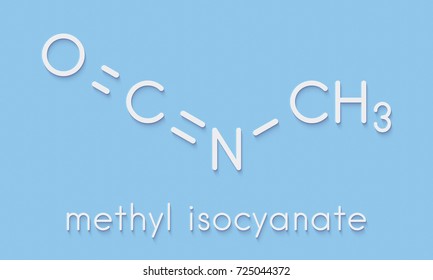 Methyl isocyanate (MIC) toxic molecule. Important chemical that was responsible for thousands of deaths in the Bhopal disaster. Skeletal formula.