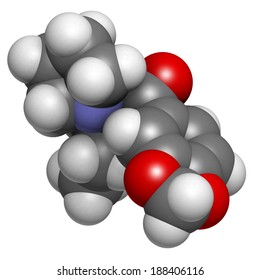 Methylenedioxypyrovalerone (MDPV, Bath Salts) Drug Molecule. Atoms Are Represented As Spheres With Conventional Color Coding: Hydrogen (white), Carbon (grey), Oxygen (red), Nitrogen (blue).