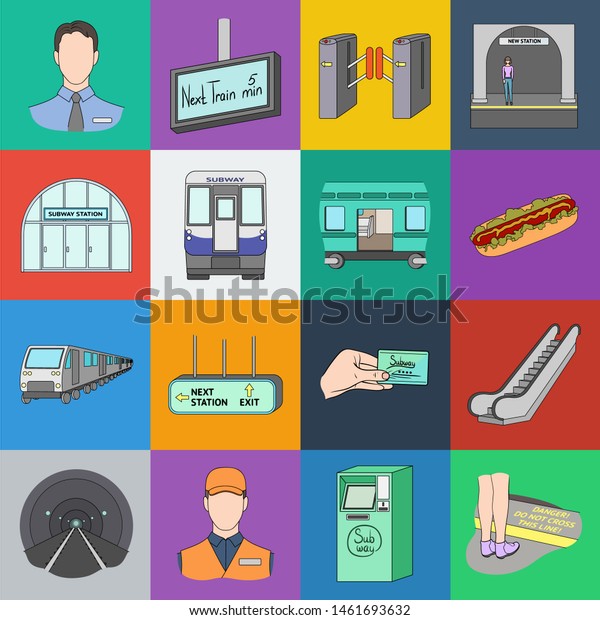 Metro, subway\
cartoon icons in set collection for design.Urban transport bitmap\
symbol stock web\
illustration.