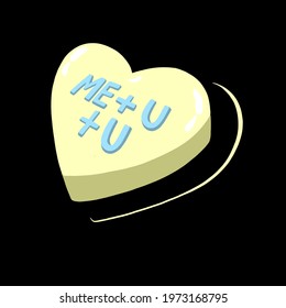 Me+U+U Bright Yellow And Pale Blue Candy Heart Polyamorous Lifestyle And Non-monogamy Sweet Treat Decoration Hand Drawn Single Icon For Threesomes And Triads Relationship Structures