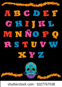 Mexican alphabet in black background