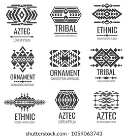 Mexican aztec symbols. Vintage tribal ornaments. Illustration of traditional native navajo decoration ethnic element