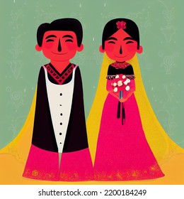 Mexican Couple In Traditional Mexican Dress, Marriage, Clothing, Happy