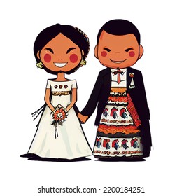 Mexican Couple In Traditional Mexican Dress, Marriage, Clothing, Happy