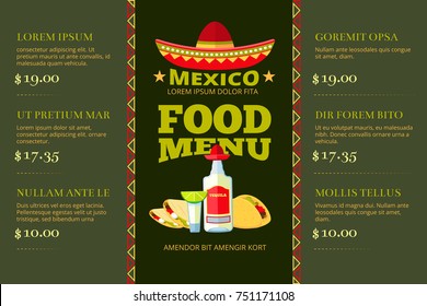 Mexican cuisine food restaurant menu template. Mexican restaurant menu with price, illustration of menu cartoon banner - Powered by Shutterstock