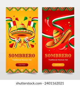 Mexican hat vertical banner template set with chilli and mexican