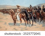 The Mexican Major by Frederic Remington. Vintage Mexican Major art drawing illustration, old Mexican Major painting art print. Vintage Mexican Major painting. Vintage troops painting