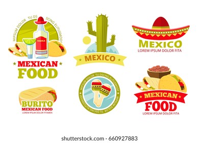 Mexican salsa food restaurant badges. Labels, logos and emblems for mexican cafe, illustration of color badge mexican food - Powered by Shutterstock