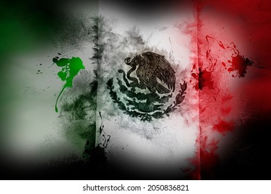 Mexico, 1 Oct 2021 Mexican Flag With Concept Of Struggle, War Against Drug Trafficking, Bloody War