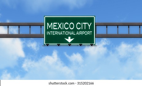 Mexico City Airport Highway Road Sign 3D Illustration