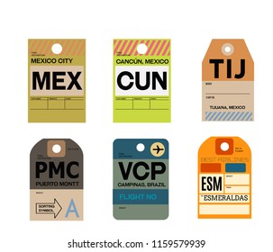 Mexico City Cancun Tijuana Puerto Montt Campinas Esmeraldas Baggage Tag , Vintage Design