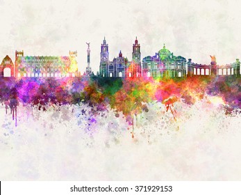 Mexico City Skyline In Watercolor Background