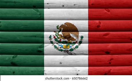 Mexico flag on wood texture background