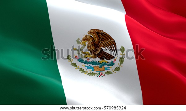 メキシコ国旗 なびくカラフルなメキシコ国旗 のイラスト素材