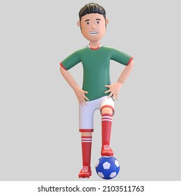 Mexico Football Player Man Standing With Ball Under His Foot 3d Render Illustration