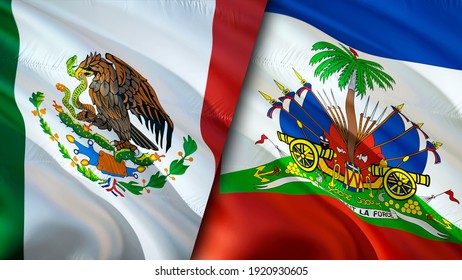 Mexico and Haiti flags. 3D Waving flag design. Mexico Haiti flag, picture, wallpaper. Mexico vs Haiti image,3D rendering. Mexico Haiti relations alliance and Trade,travel,tourism concept