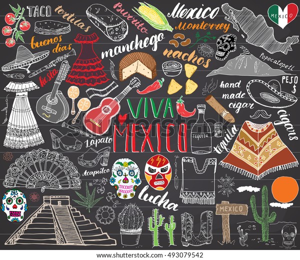 Mexico Hand Drawn Sketch Set Illustration Stock Illustration 493079542