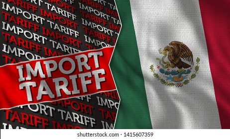 Mexico And Import Tariff Title Flag Together - 3D Illustration Fabric Texture