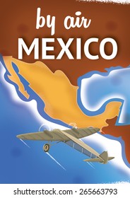 Mexico Map Travel Poster.