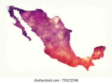 Mexico Watercolor Map In Front Of A White Background