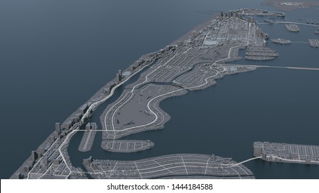 Miami Beach 3d Map. Mimai City Map. 3d Illustration