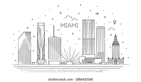 Miami City Skyline, Outline Illustration