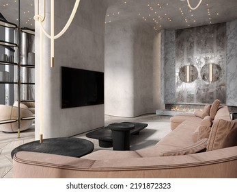 MIAMI, USA, August 20, 2022: Detailed 3d Illustration Of Stylish And Luxurious Living Room Space In An Apartment, August 18, 2022.