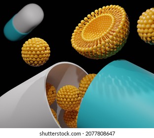 Micelle Nanoparticle Inside Of Drug Encapsulation 3d Rendering