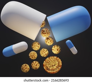 Micelle Nanoparticles Inside Of Capsule Pills 3d Rendering