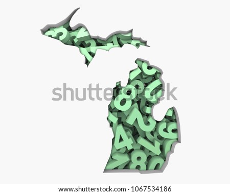 Michigan MI Map Numbers Math Figures Economy 3d Illustration