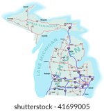 Michigan state road map with Interstates, U.S. Highways and state roads. All elements on separate layers for easy editing.