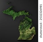 Michigan USA Black Satellite Image Relief Map